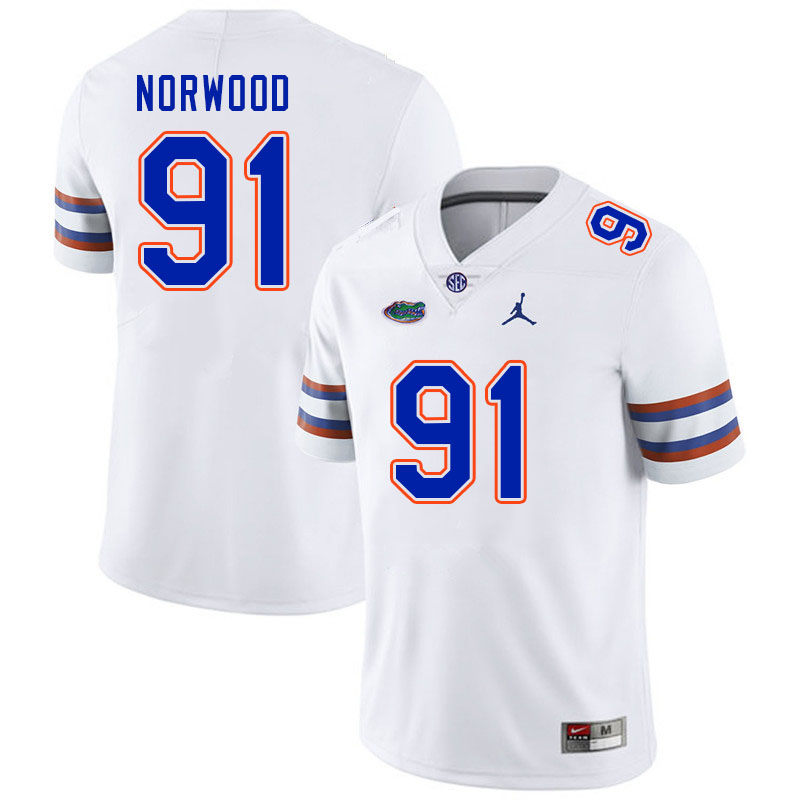 Men #91 Tyreik Norwood Florida Gators College Football Jerseys Stitched-White